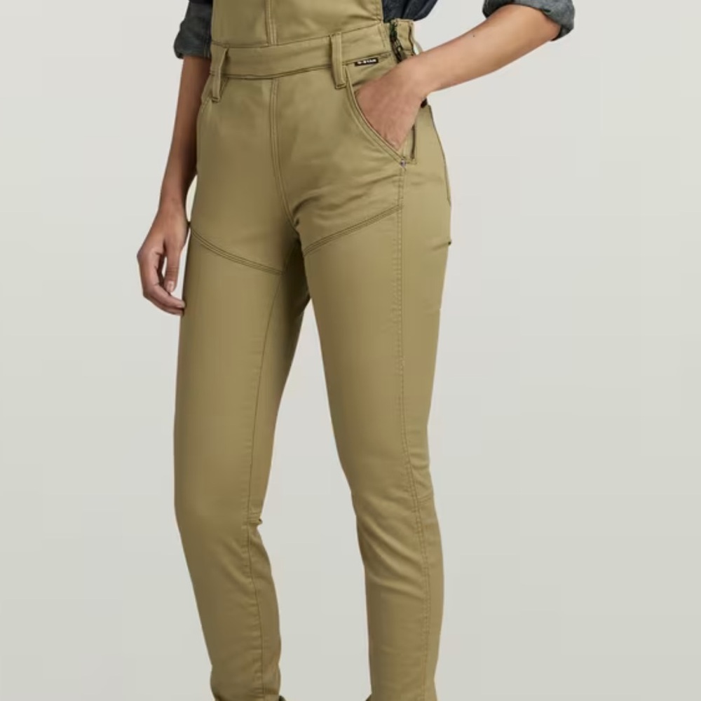 Tan Jumpsuit with Wide Waistband and Slim Fit